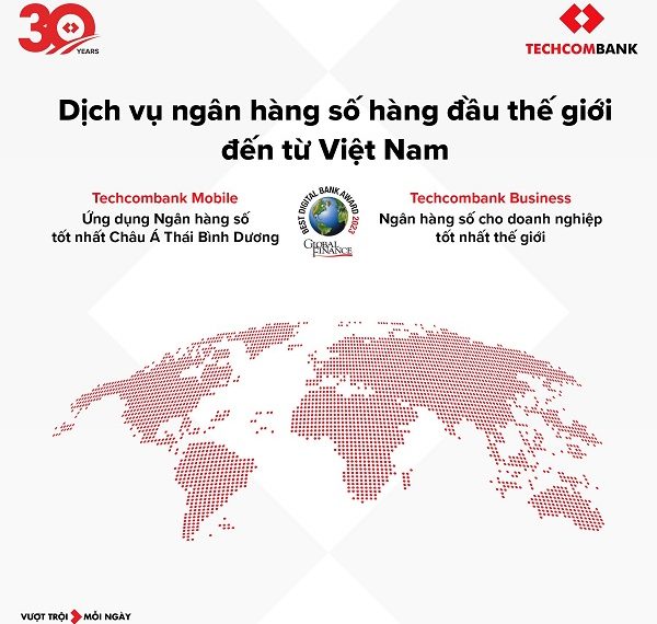 Techcombank thắng giải thưởng Dịch vụ ngân hàng số hàng đầu thế giới từ Global Finance